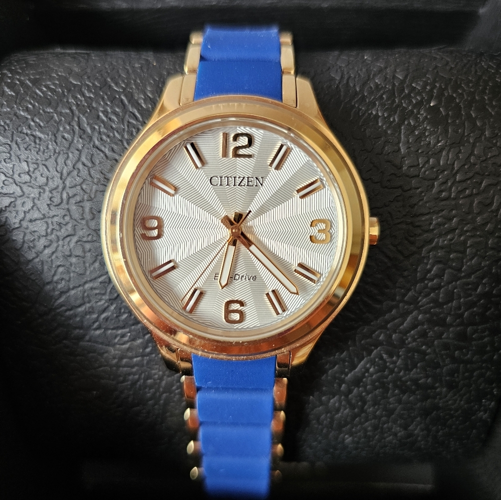 Citizen Eco-Drive Rose Gold And Blue Ladies Watch
